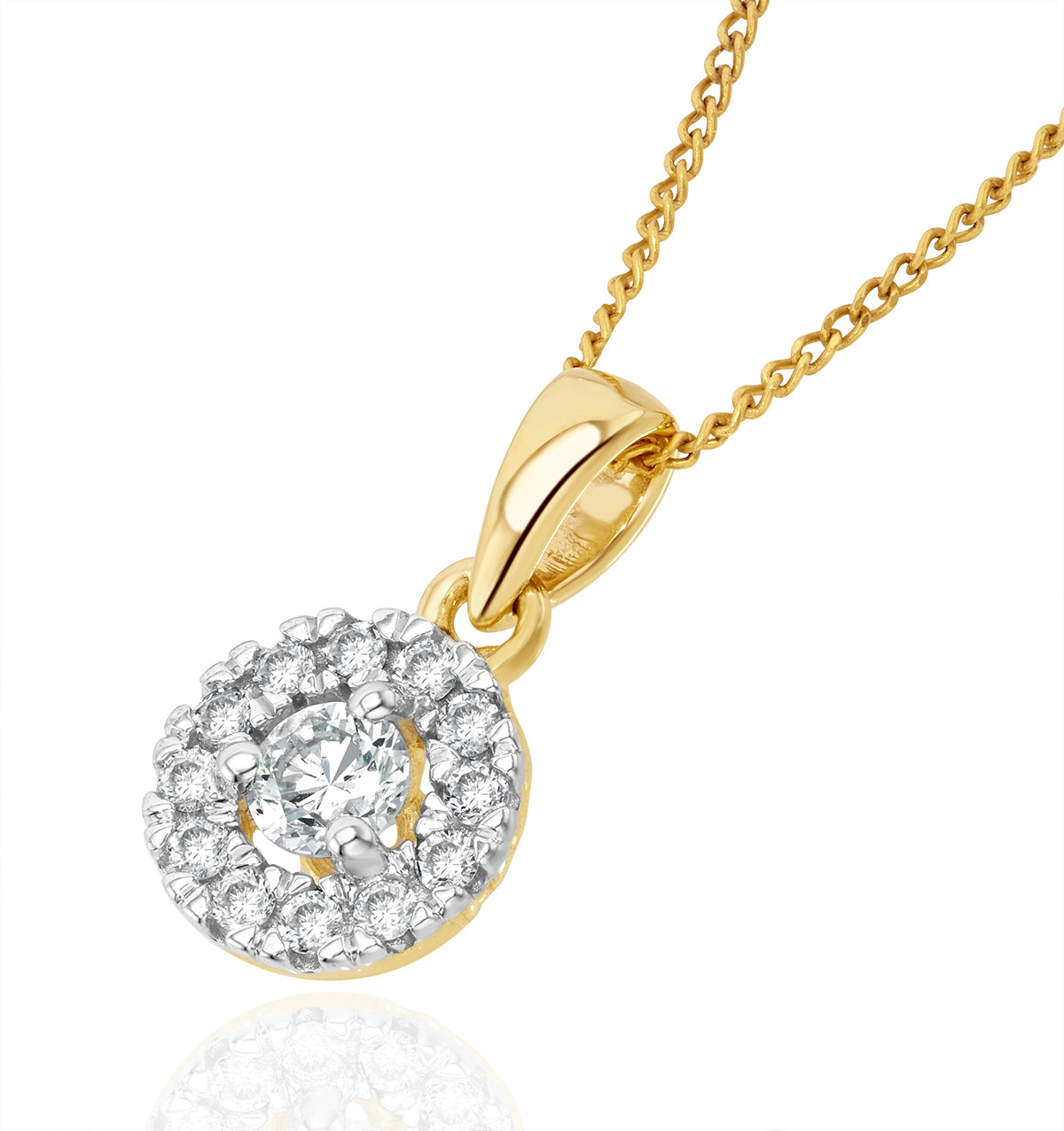 Lab Diamond Halo Pendant Necklace 0.25ct H/Si in 9K Gold